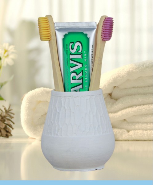 Diş Fırçalığı Tezgah Üstü Beyaz Renk Diş Fırçası Standı Vazo Model
